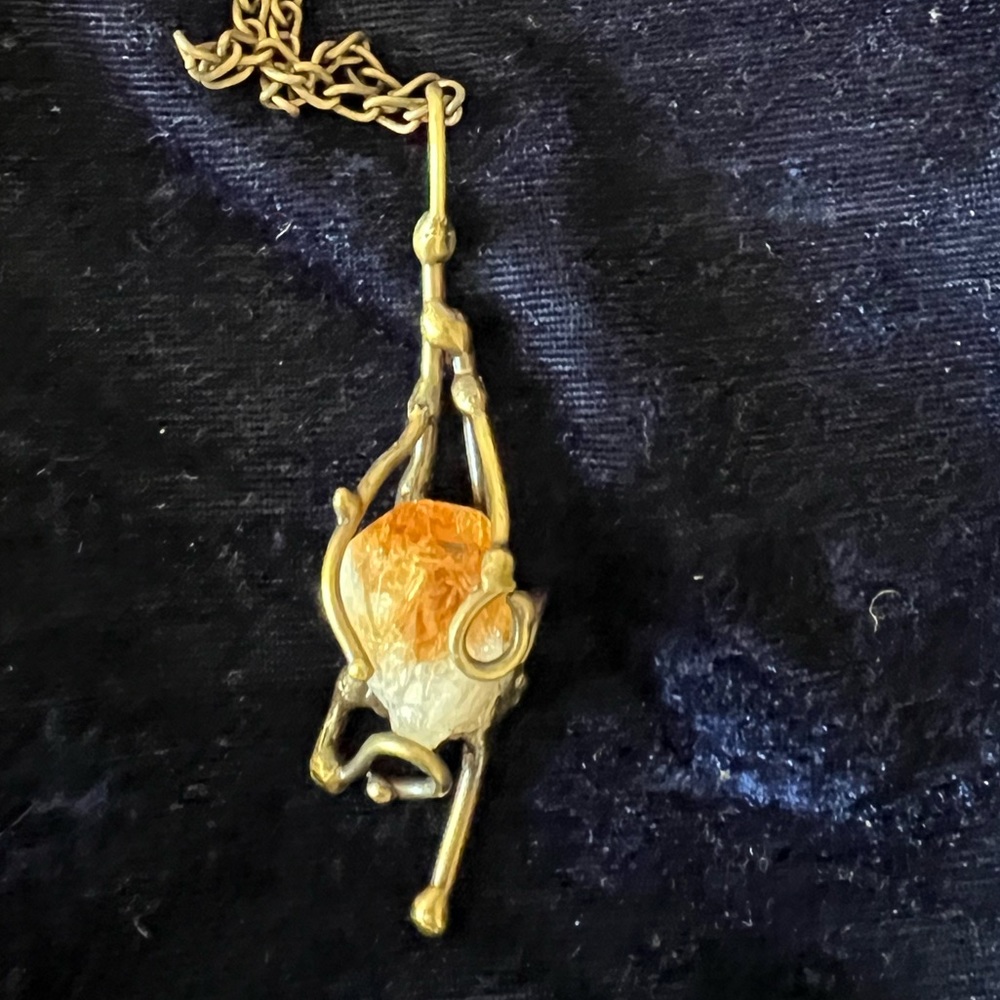 Antique Necklace with amber colored crystal